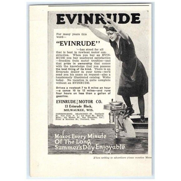 1915 Print Ad Evinrude Outboard Motor Woman Diving Boat Rowboat Canoe! - Picture 1 of 3
